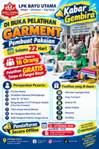 📢 KABAR GEMBIRA! di Buka Pelatihan Garment Pembuat Pakaian 🧵✨